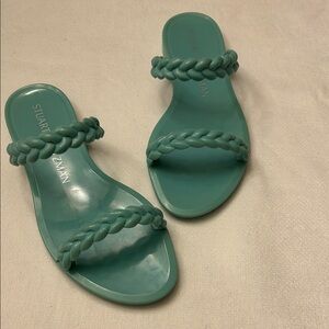 Stuart Weitzman Women's Braida Sawyer Jelly Sandals in Teal. Size 6